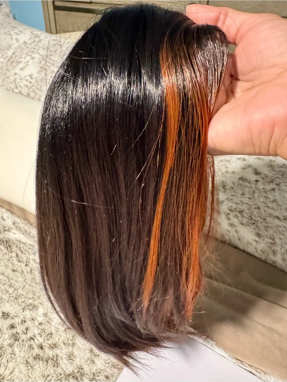 Black Wig with Copper Highlights - Women Hair Extension